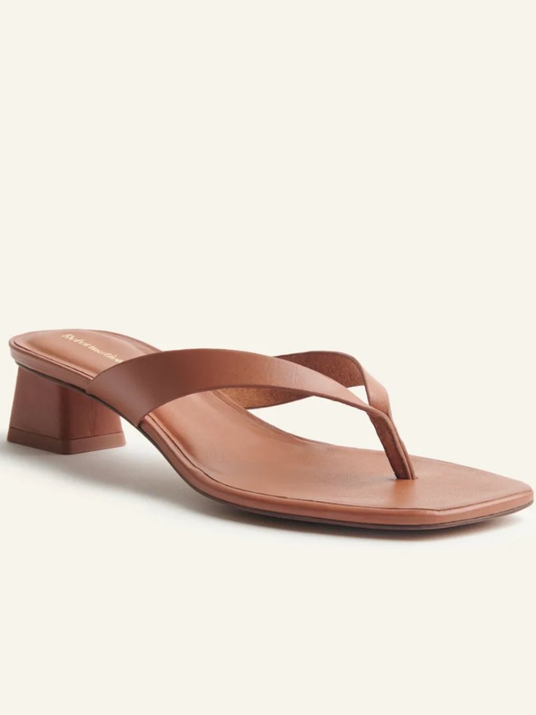 Reformation Dana Block Heel Thong Sandal In Almond
